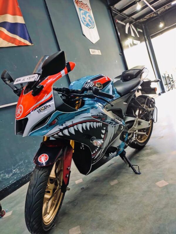 Yamaha V4 Shark Design 1 [Full Body Edge To Edge Wrap / Decal / Sticker Kit] - Image 4