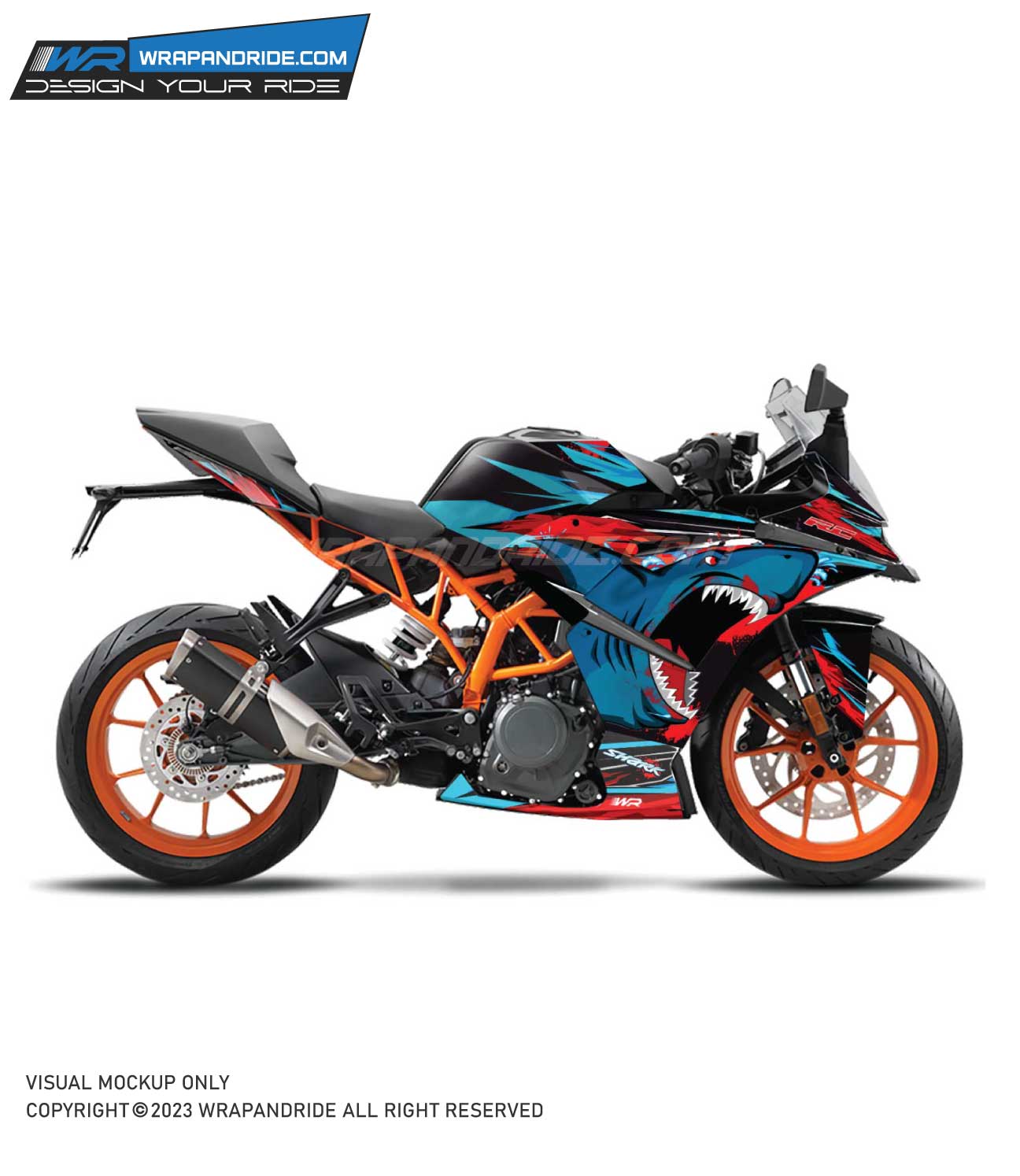 KTM Rc Shark Attack Design 125 200 390 BS4 BS6 Full Body Wrap Decal Sticker Kit Wrap And Ride